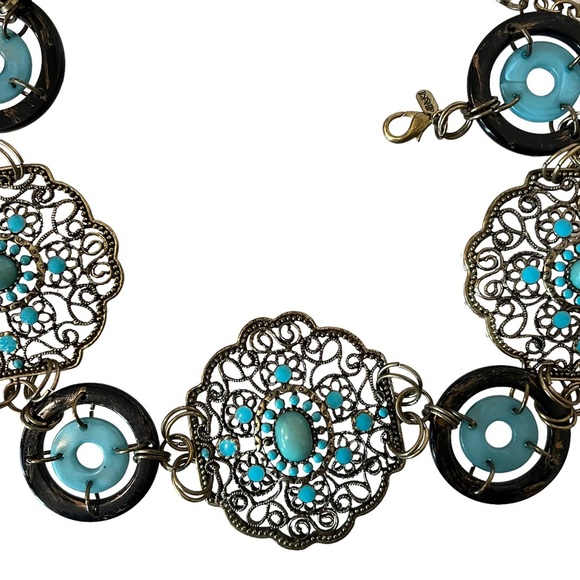 Treska Boho Antique Gold & Turquoise Colored Statement Belt - Picture 4 of 6